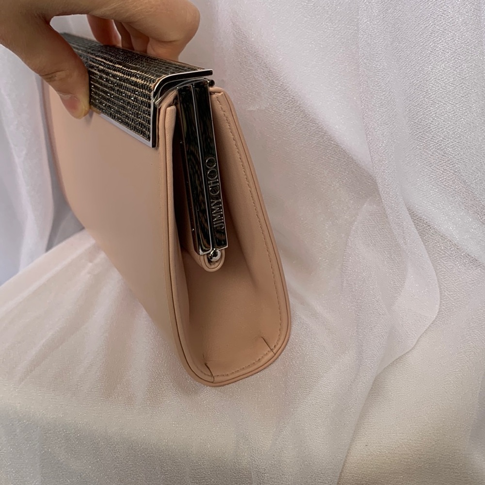 Brand New Jimmy Choo Cayla Clutch Powder Pink/Black Crystal - Picture 2 of 7